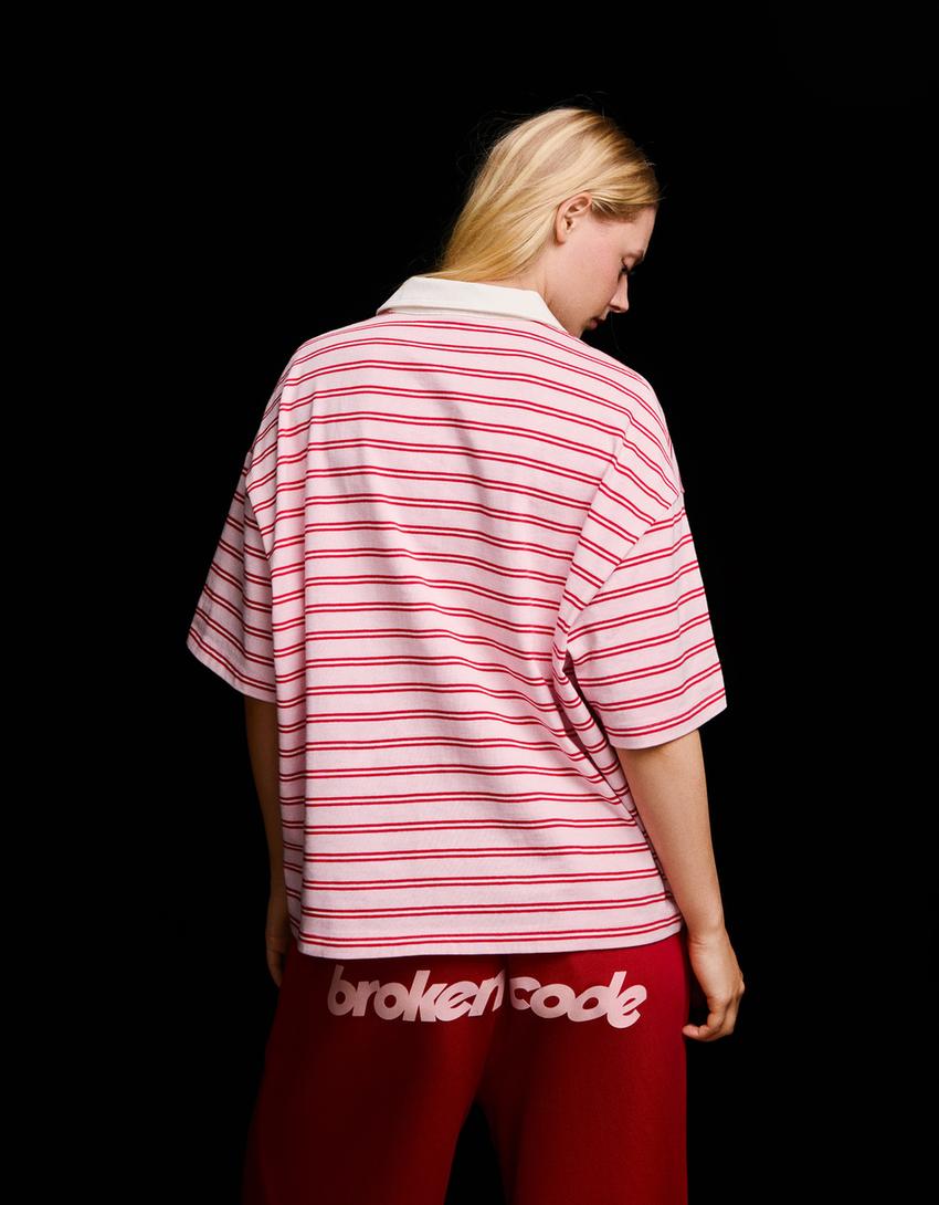 T-shirt à manches courtes col polo-Rose