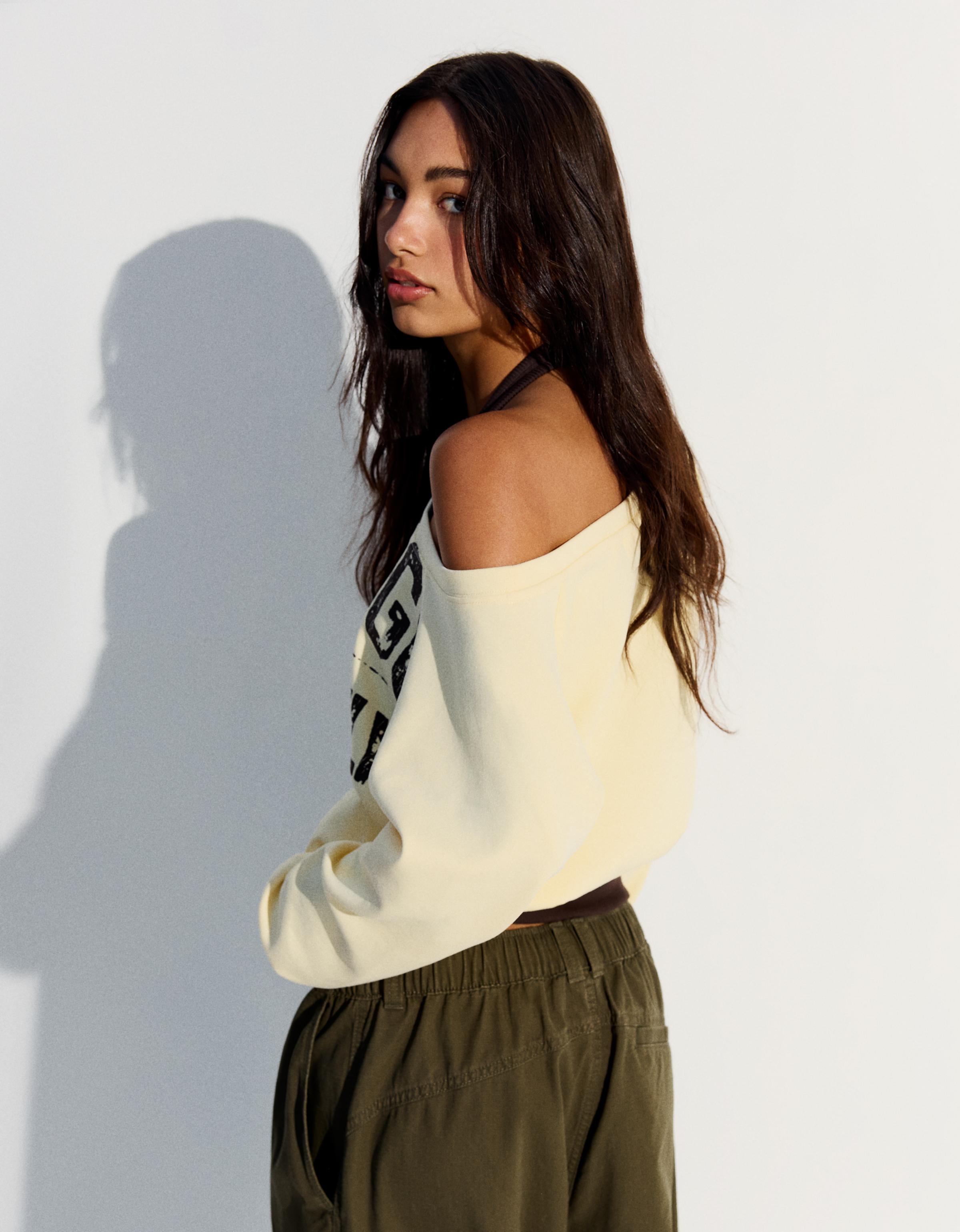 Double asymmetric neck sweatshirt — Yellow