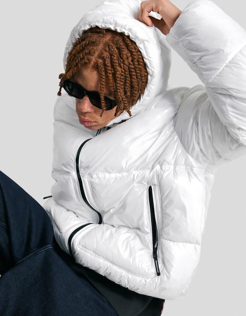 Hooded puffer jacket-White