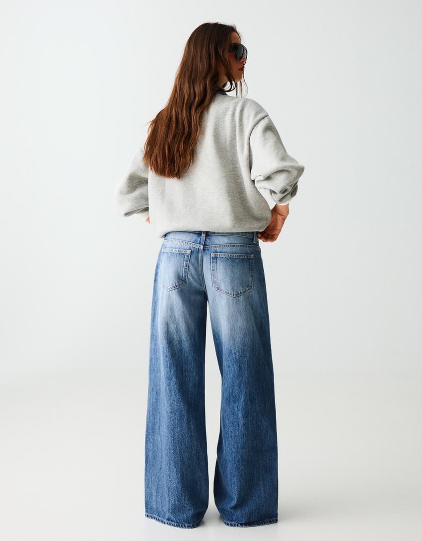 Jeans wide tiro bajo-Azul lavado