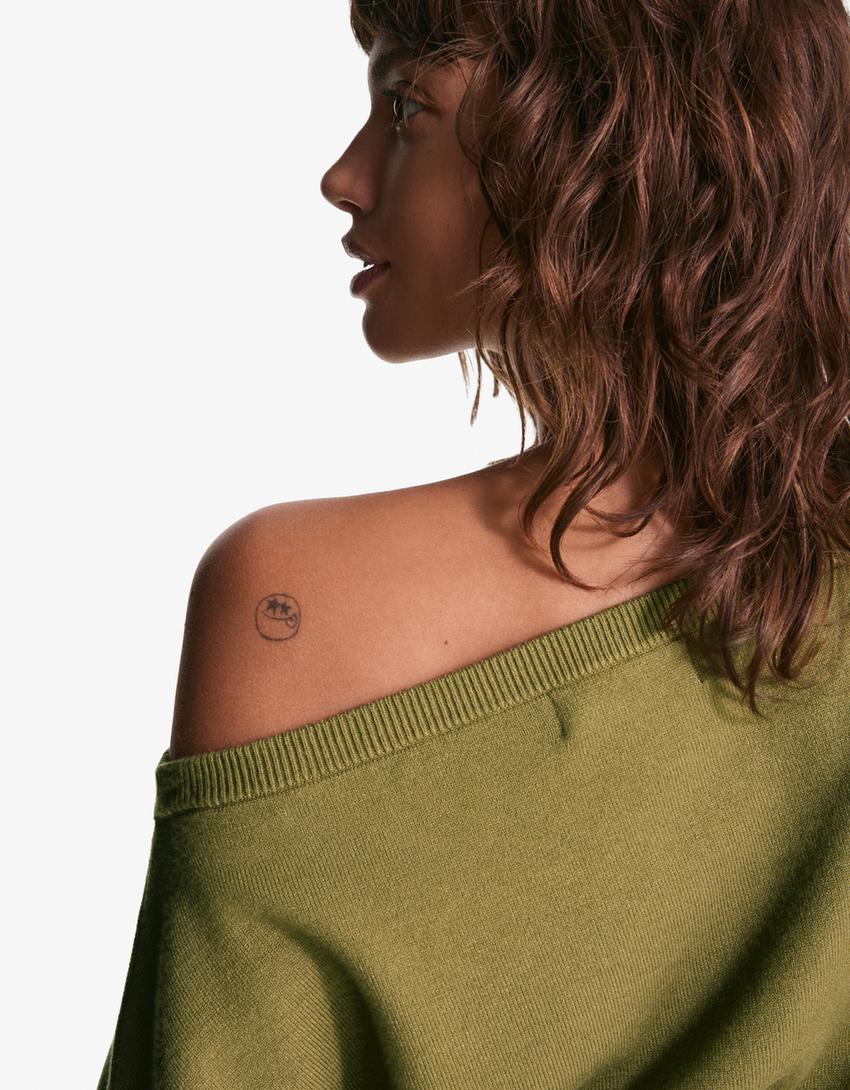 Pull asymétrique à ourlet côtelé-Vert