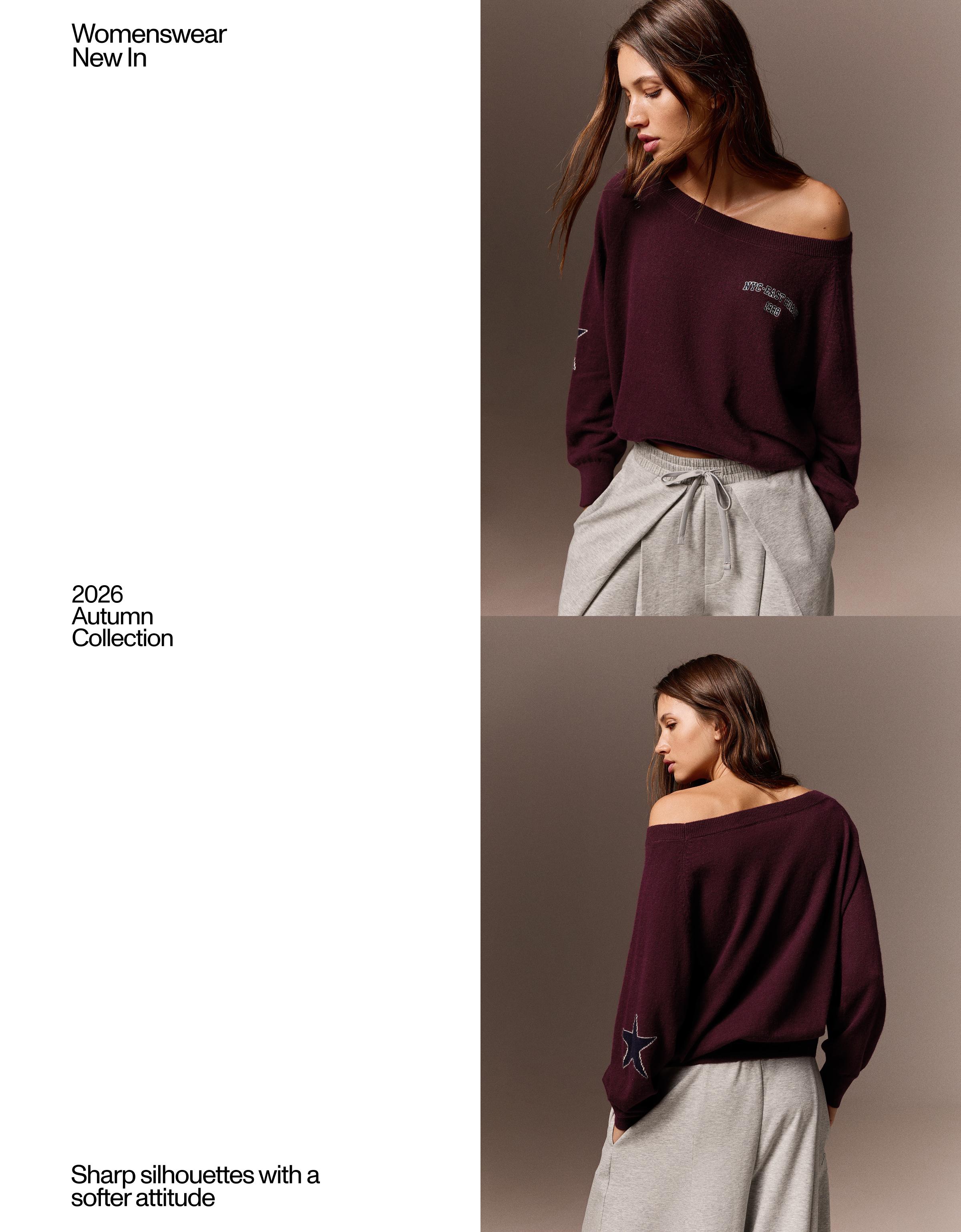 Graphic boat neck jumper — Burgundy