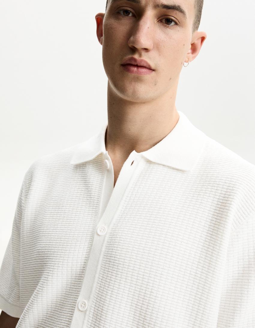 Textured short sleeve shirt-White