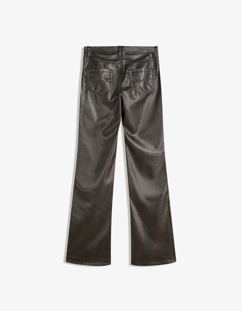 Pantalon bootcut fit similicuir-Marron-4