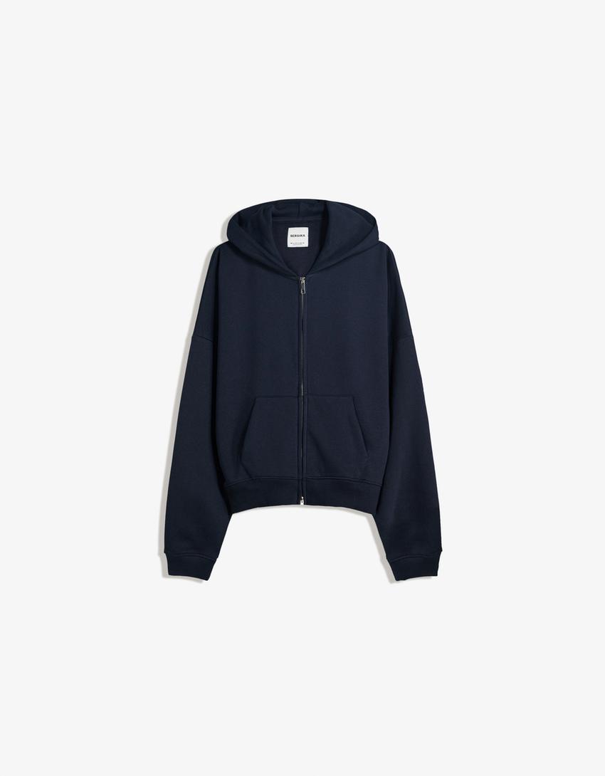 Oversized hoodie met rits-Marineblau-3