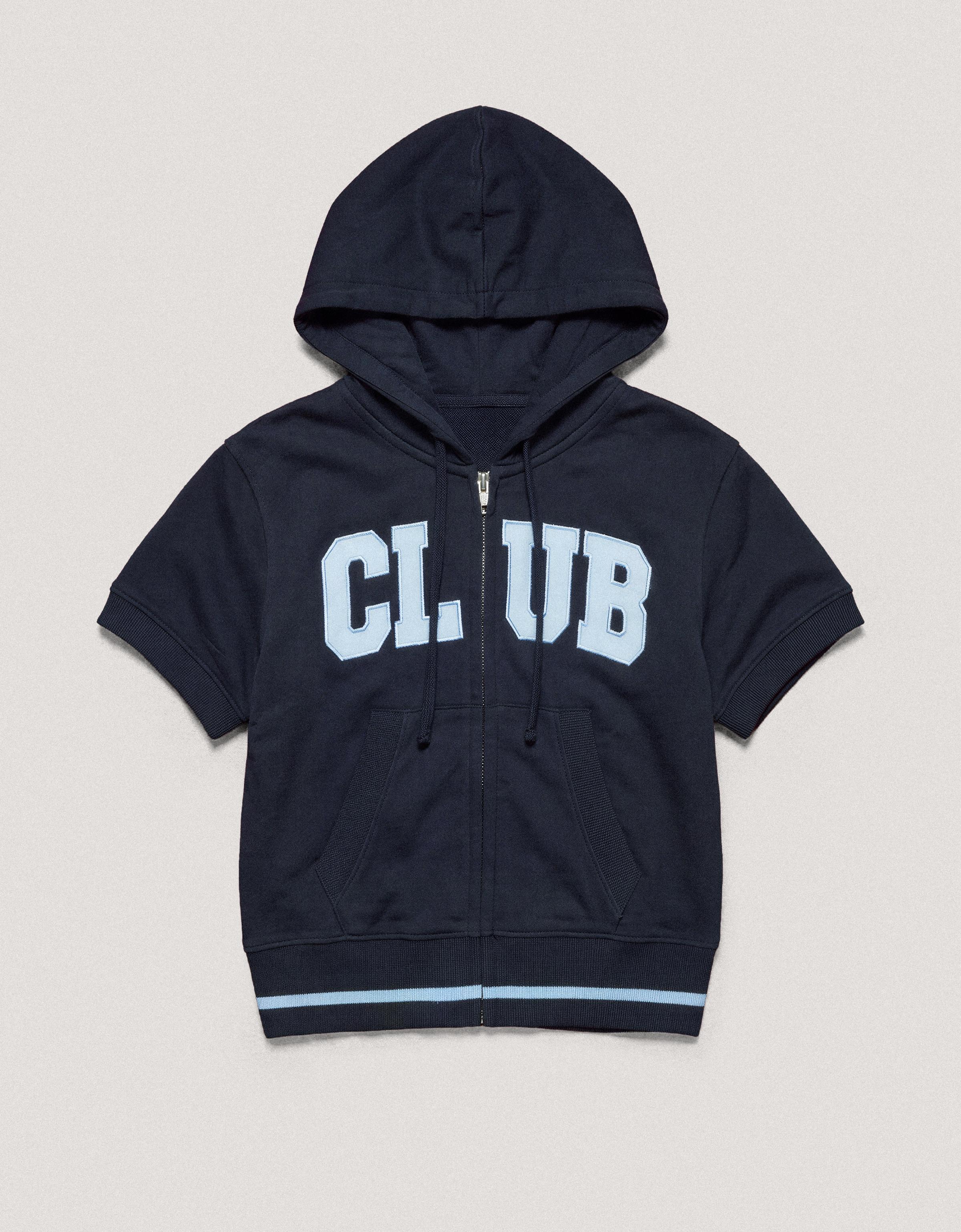 Short-sleeved hooded zip-up sweatshirt — Navy