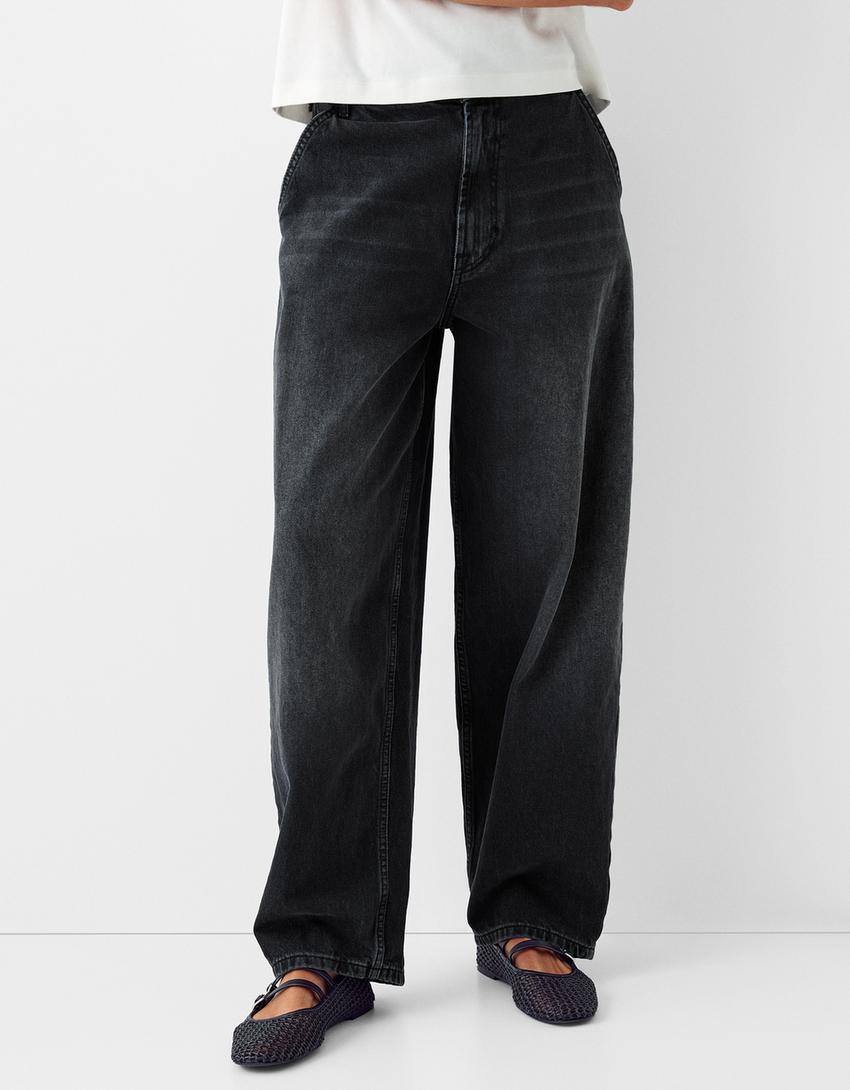 Faded-effect skater fit jeans-Black