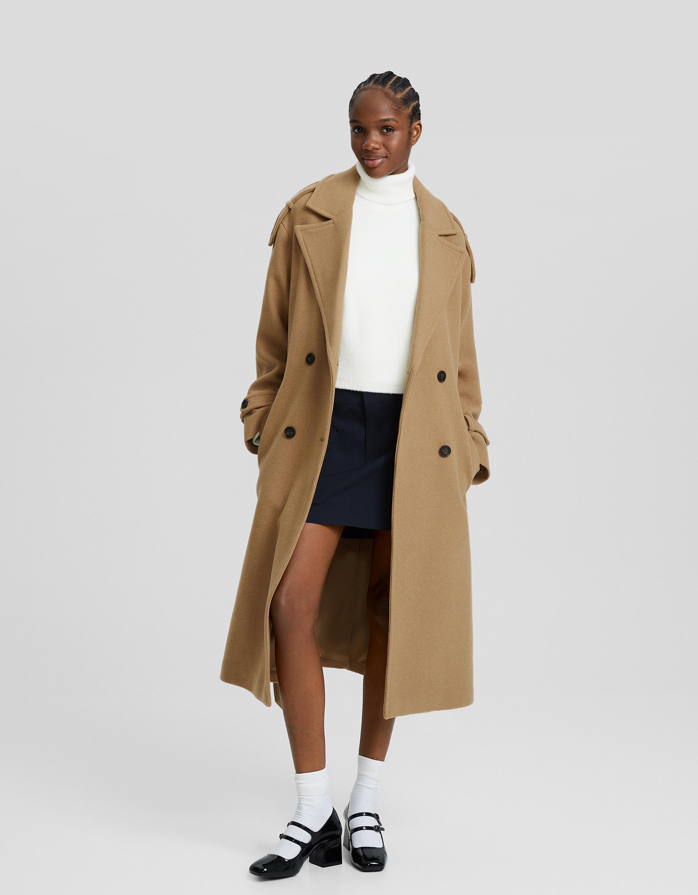 Wool blend trench coat Women Bershka