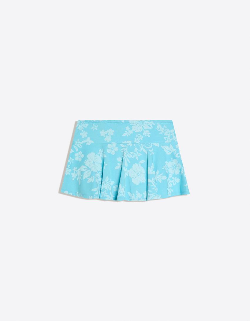 Mini skort with tie waist-Turquoise