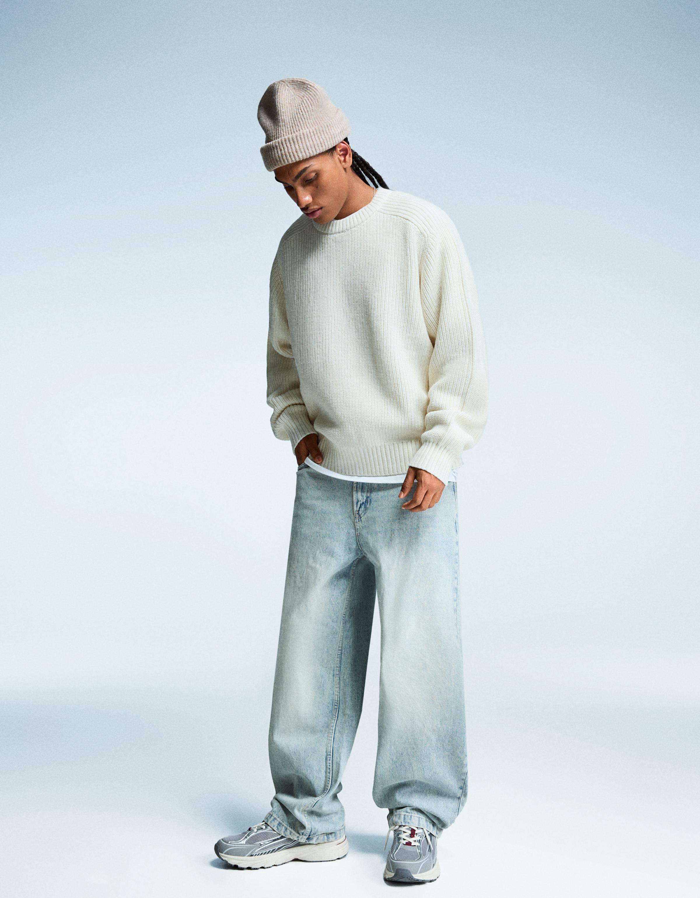 Bershka Super Baggy Jeans Herren 44 Ausgewaschenes Blau