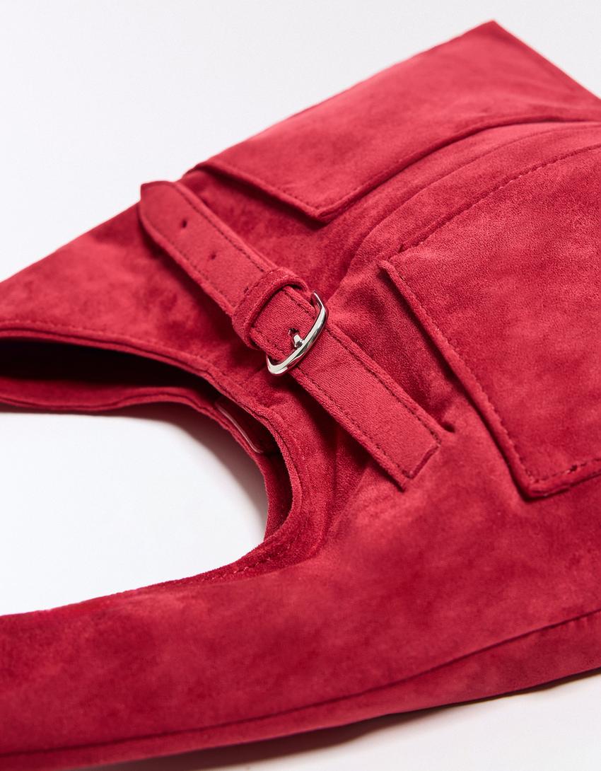 Faux suede bucket bag-Red