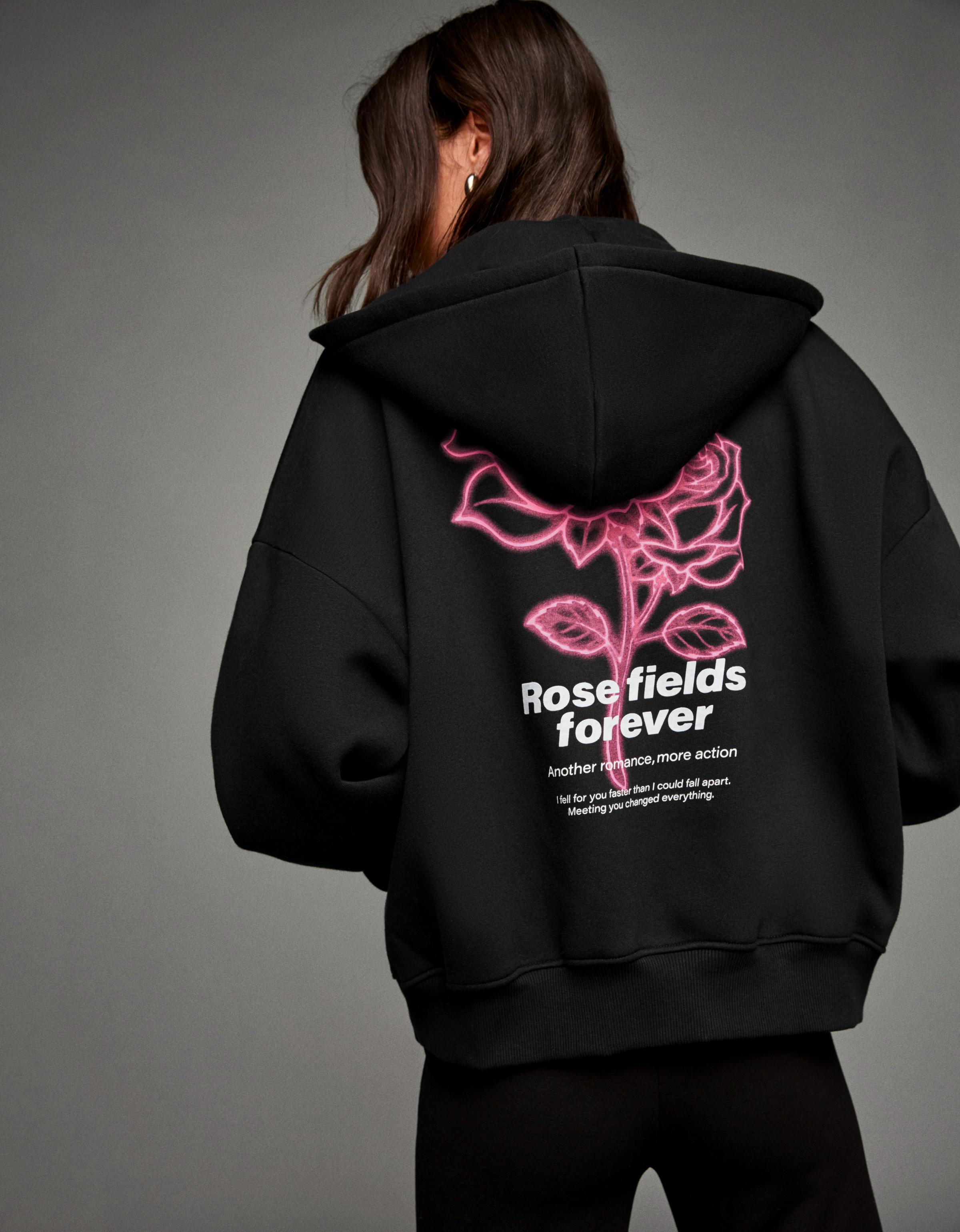 Bershka Reißverschluss-Hoodie Mit Print Damen Xs Schwarz