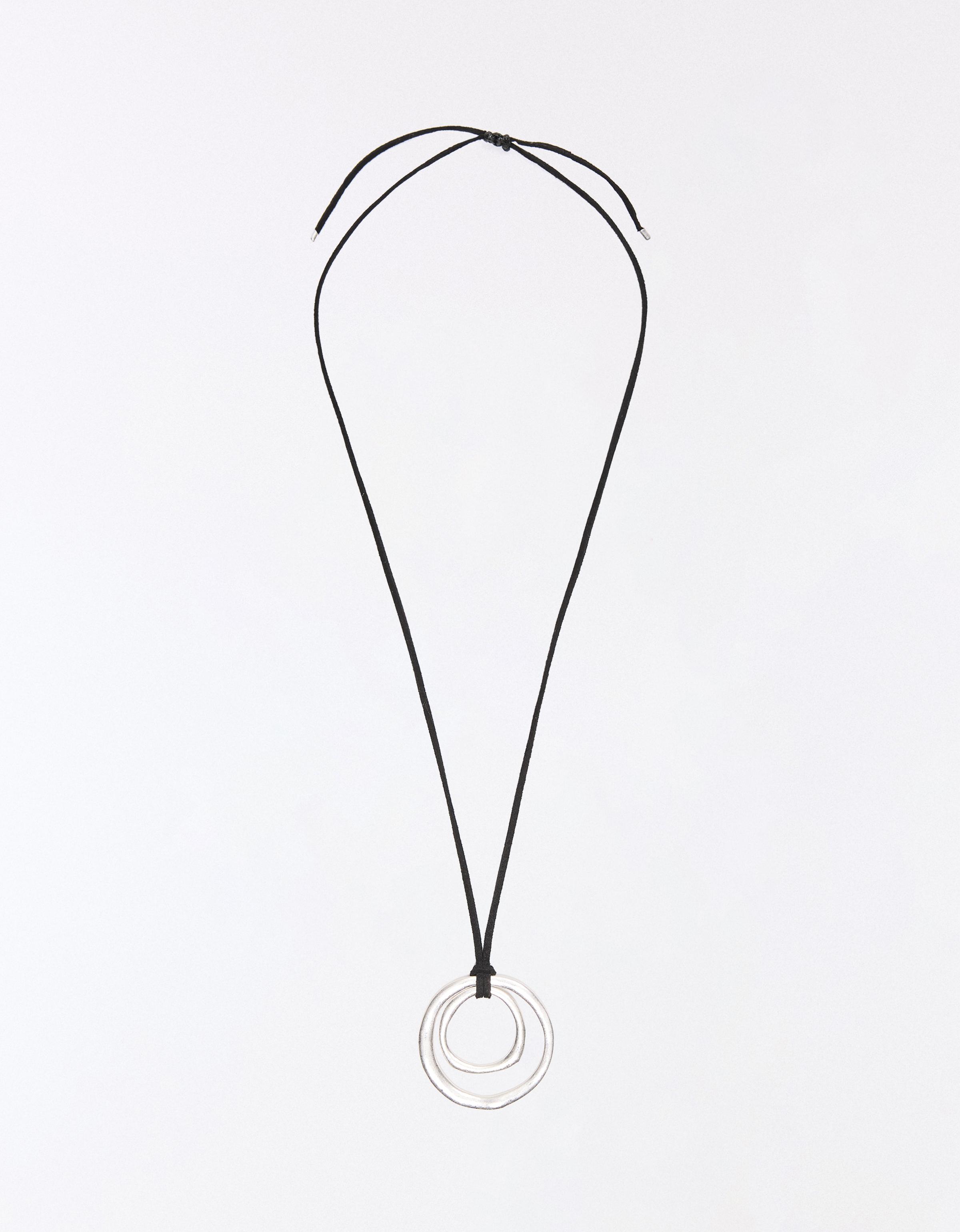 Double circle pendant cord necklace — Silver