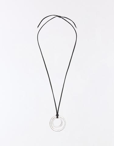 Double circle pendant cord necklace — Silver 3