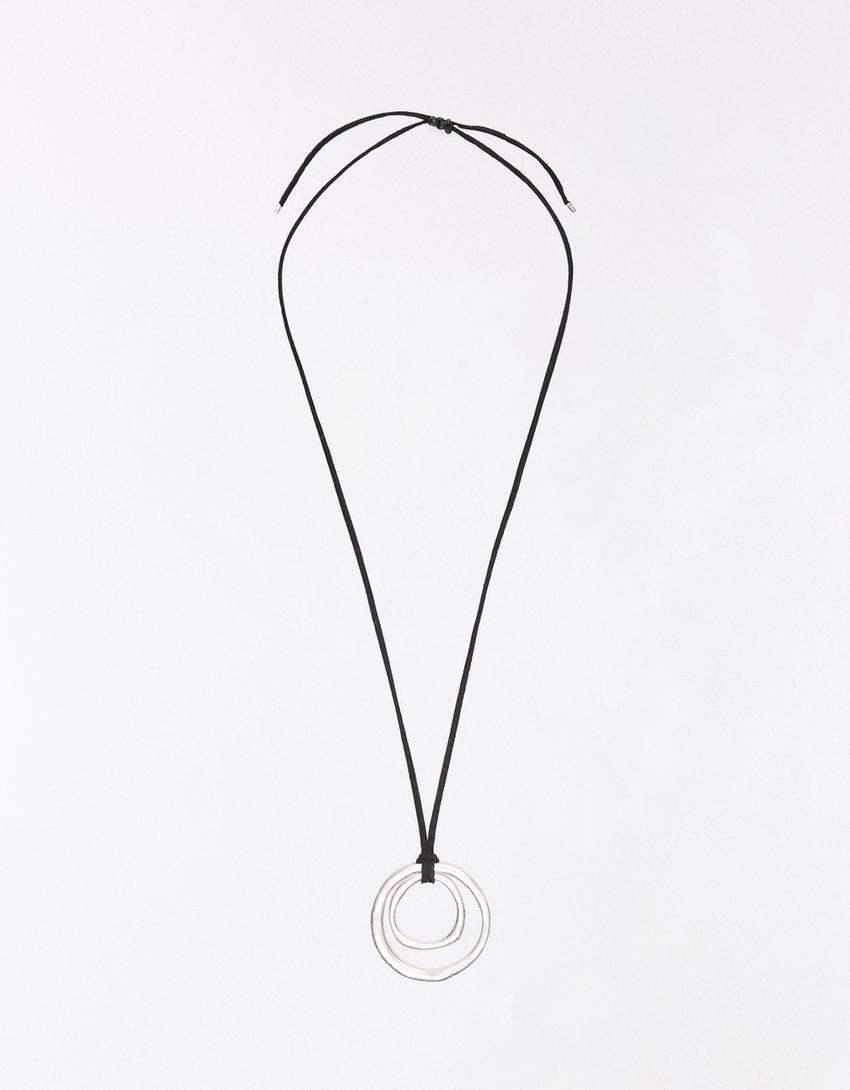 Collana con corda e pendente doppio cerchio-Argentato