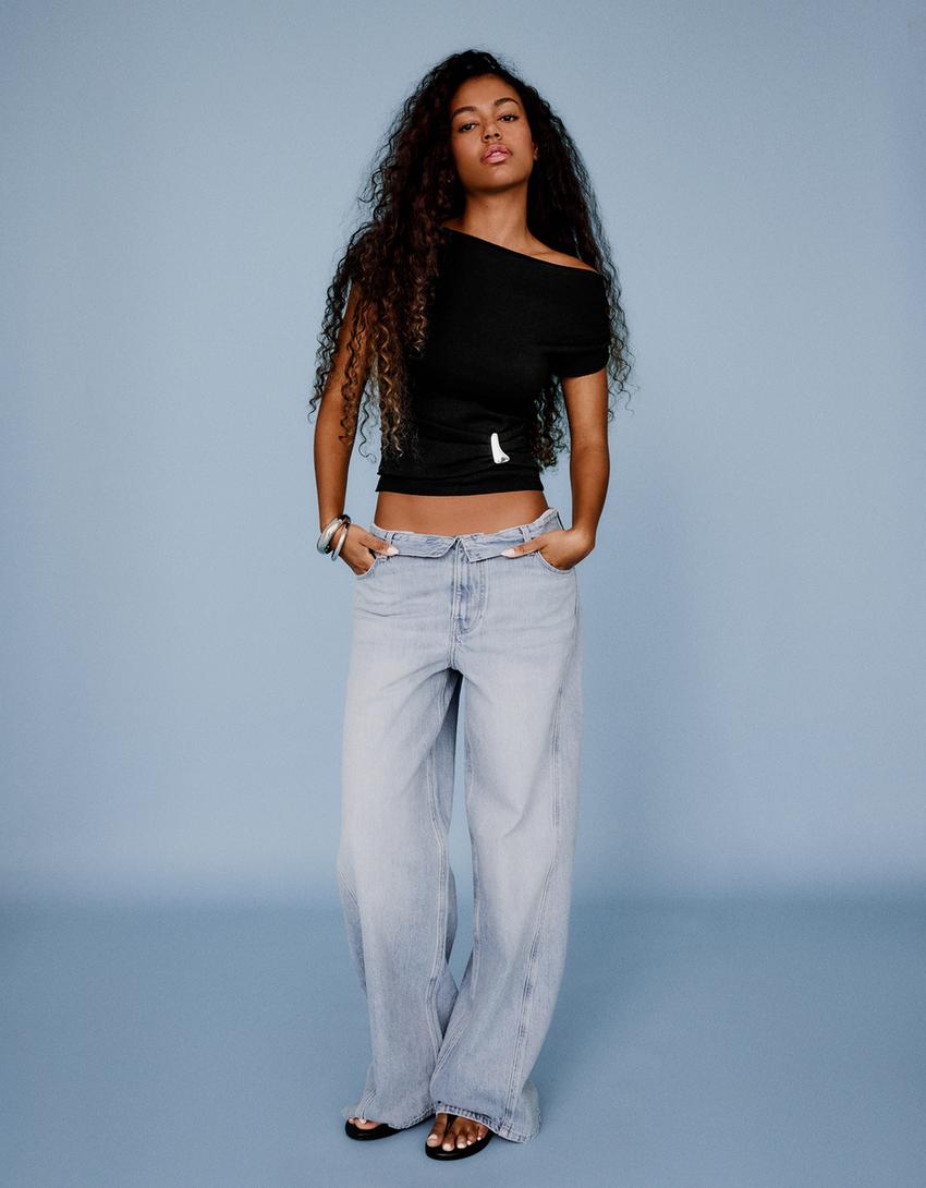 Asymmetrisch T-shirt met riem-Zwart