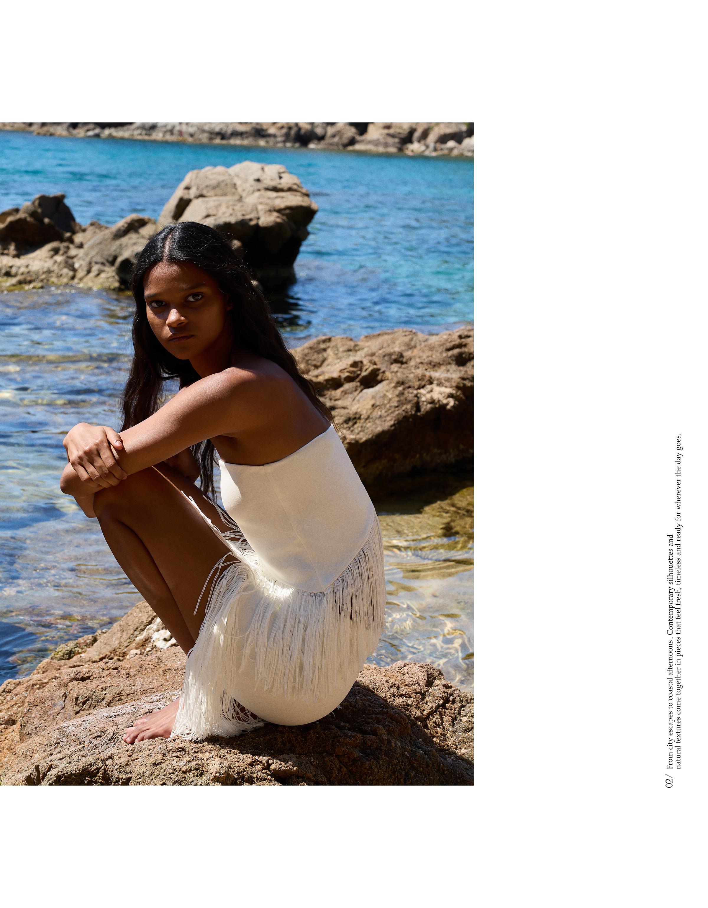 Fringed strapless top — Off white