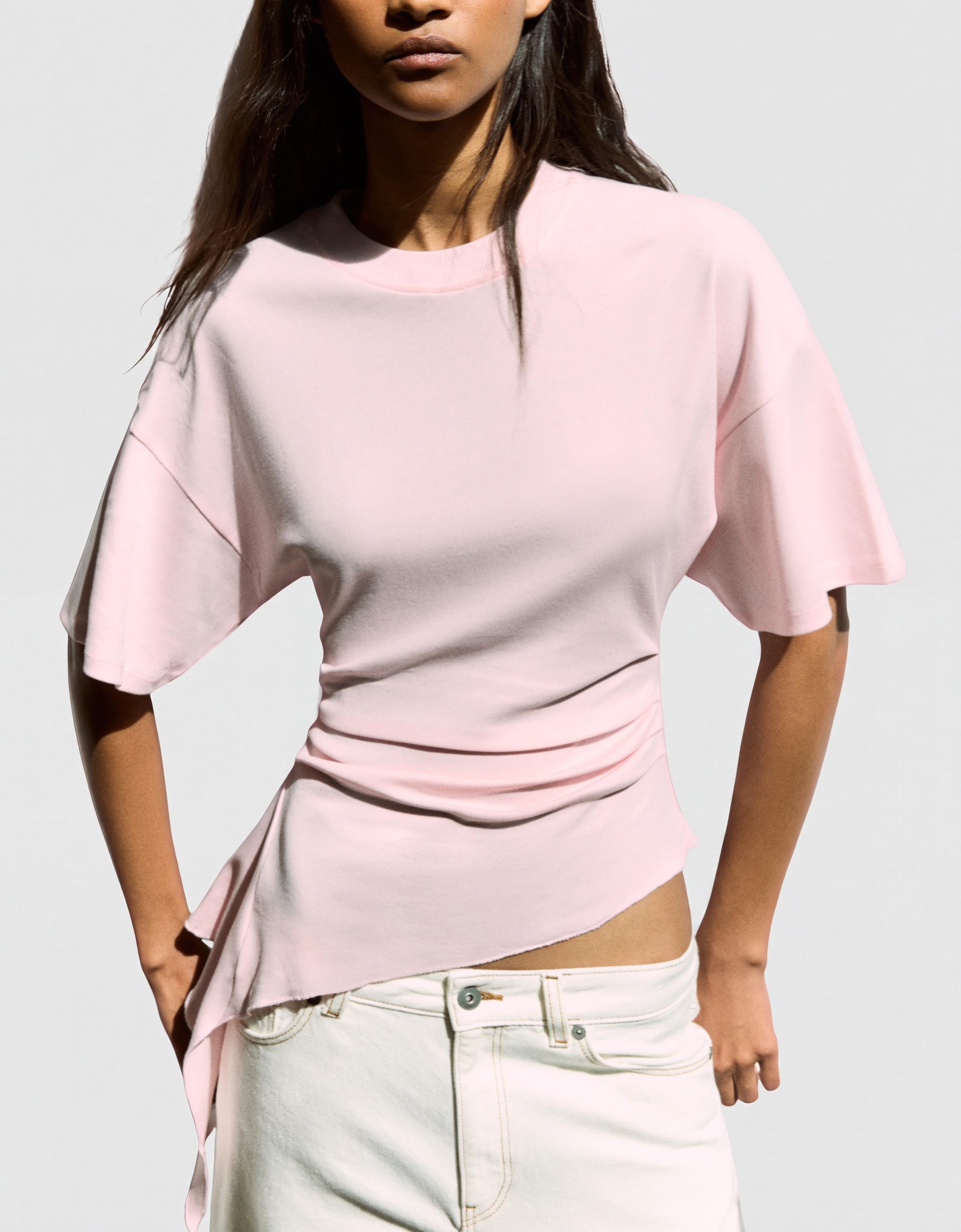 Short sleeve gathered T-shirt — Pink