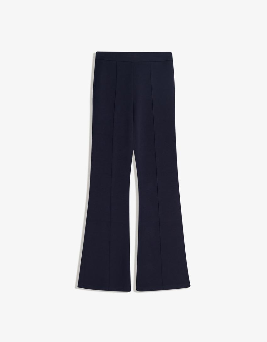 Bell bottom modal trim trousers-Navy