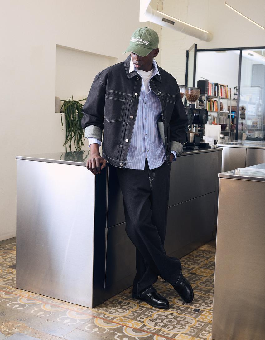 Boxy fit overhemd met lange mouw en borduursel-Lichtblauw