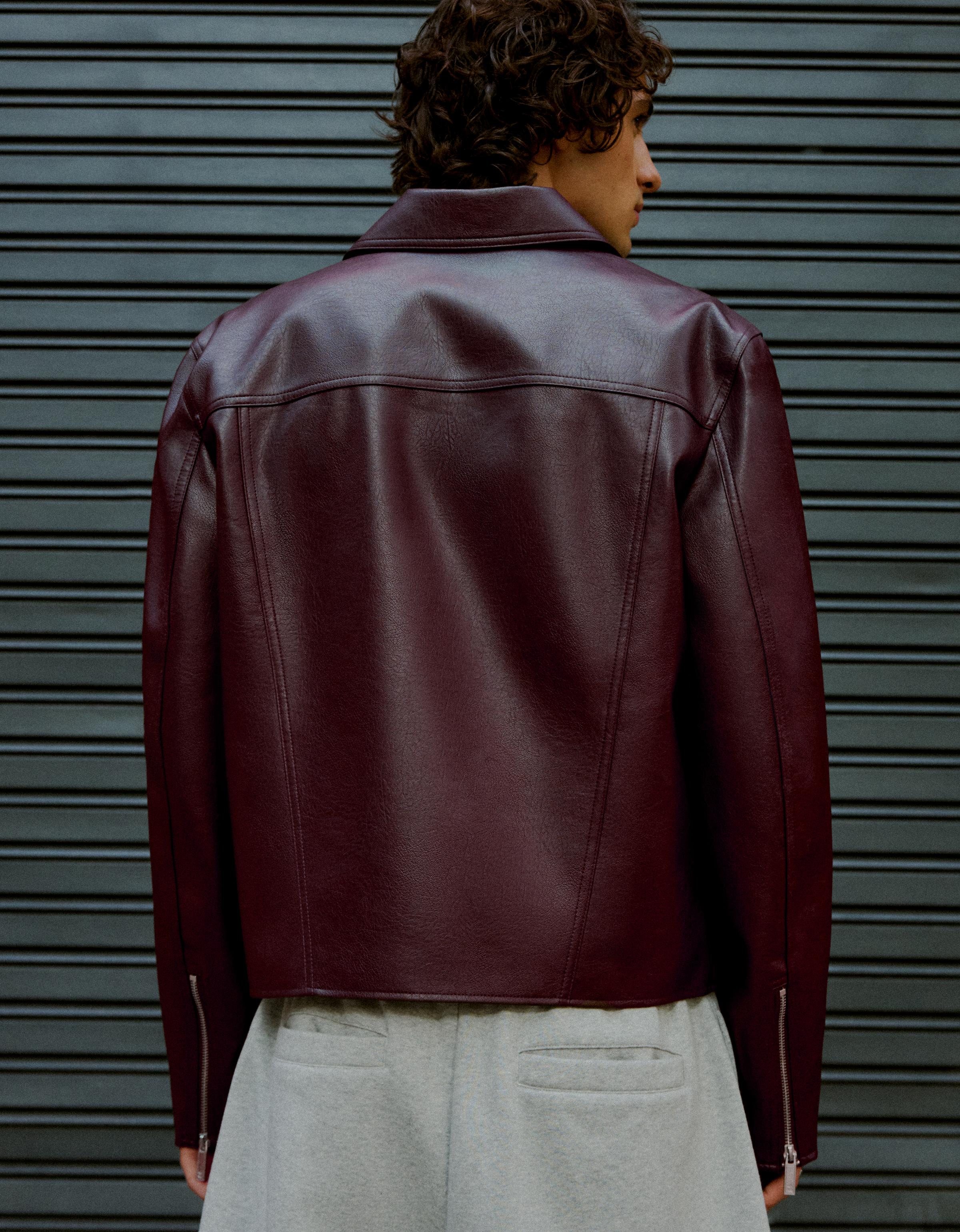 Boxy leather effect jacket — Burgundy