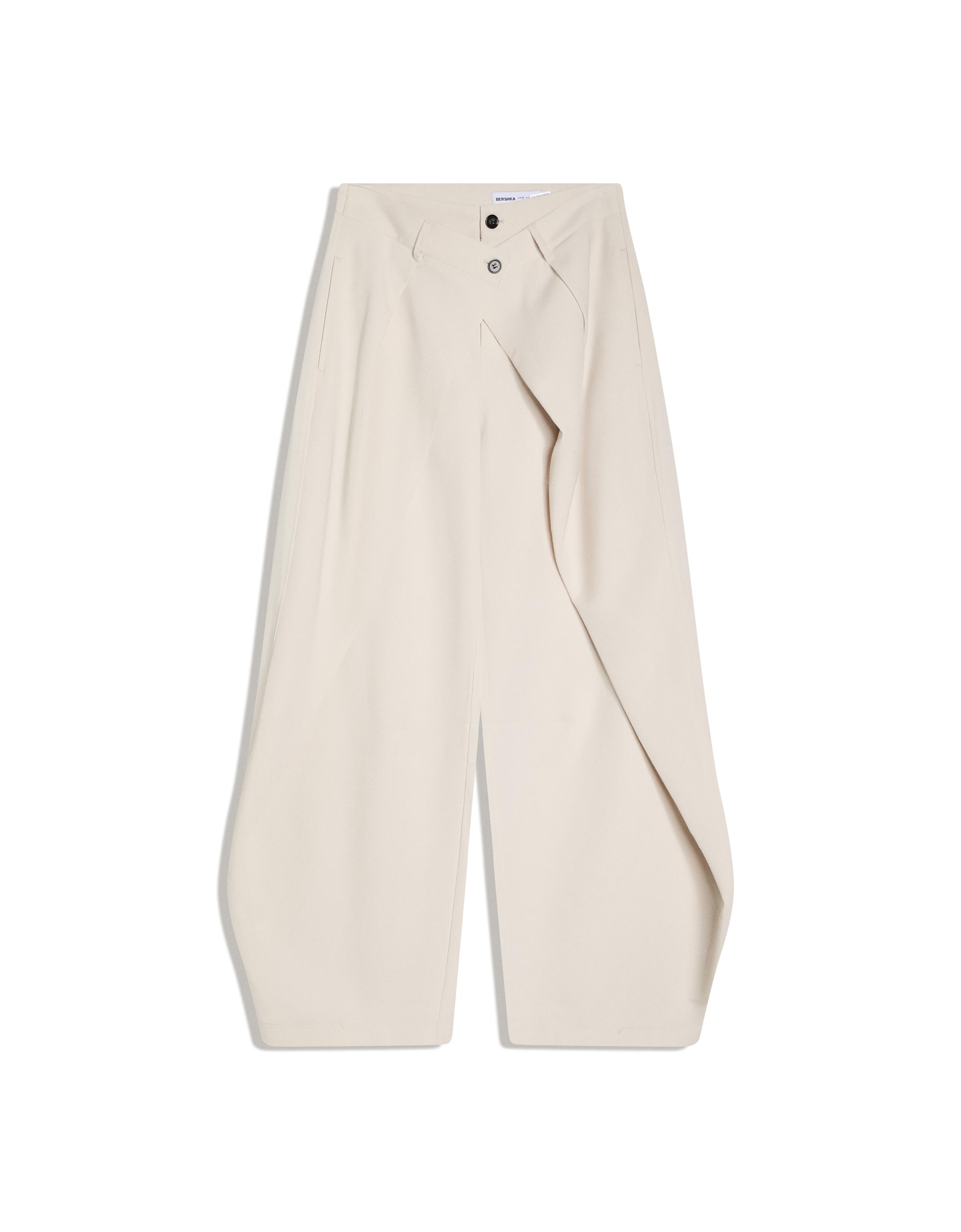 Pleated double-button trousers — Cream