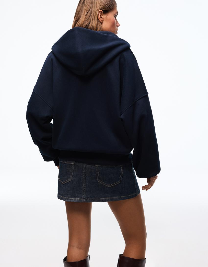 Oversize zip-up hoodie-Navy