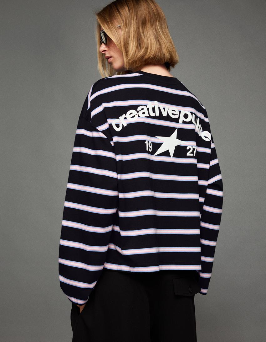 Oversize-Langarmshirt mit Print-Schwarz