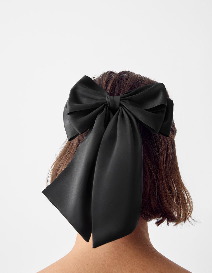 مشبك شعر بلمسة نهائية ساتان وفيونكة-أسود-1