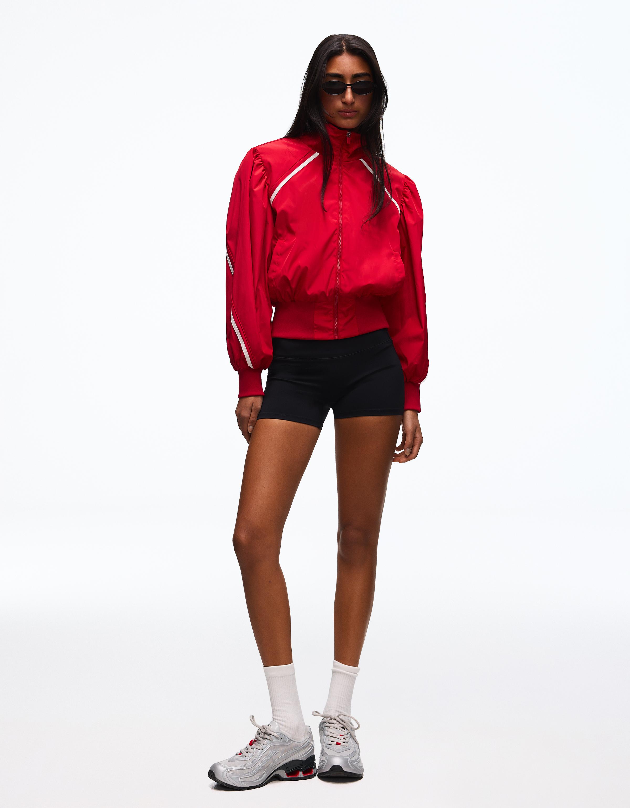 Bershka Cazadora Frunces Contraste Mujer Rojo