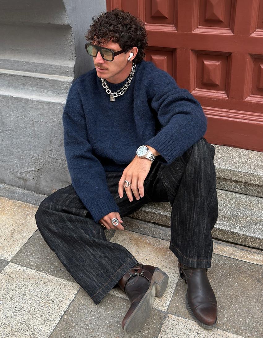 Sweter z efektem futerka-Granatowy