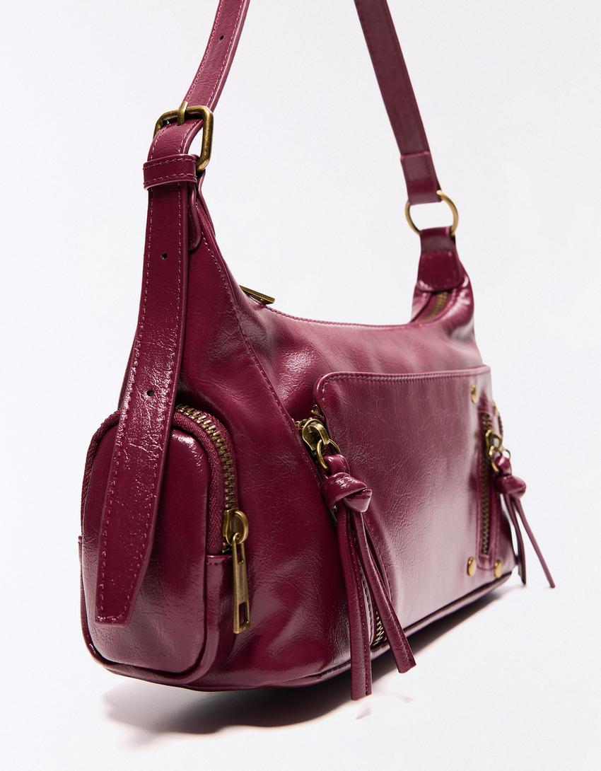 Mini-Tasche mit Reißverschlüssen-Bordeaux