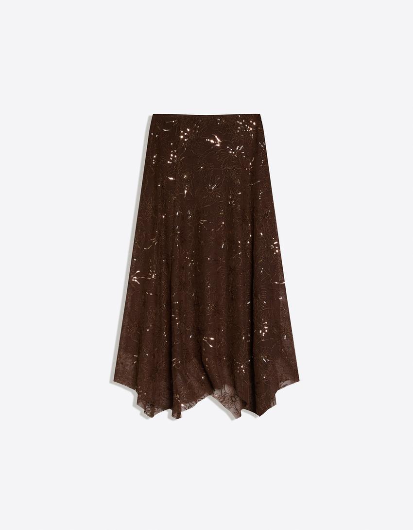 Rok midi payet sulaman-Cokelat