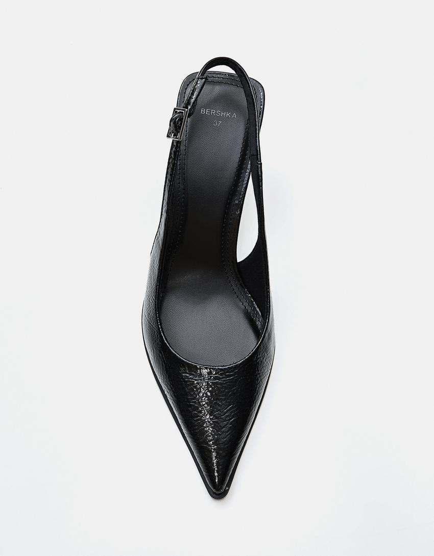 Kitten heel slingback shoes-BLACK