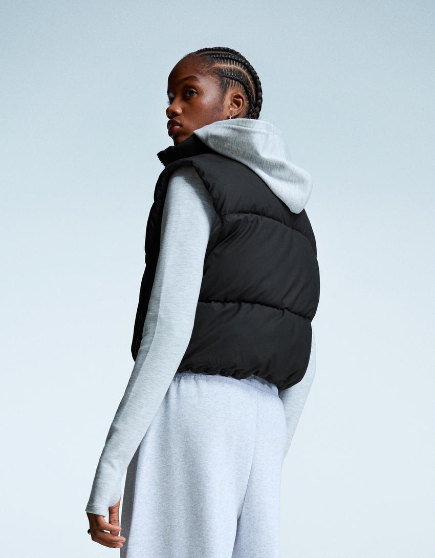 Cropped puffer gilet-Black-1