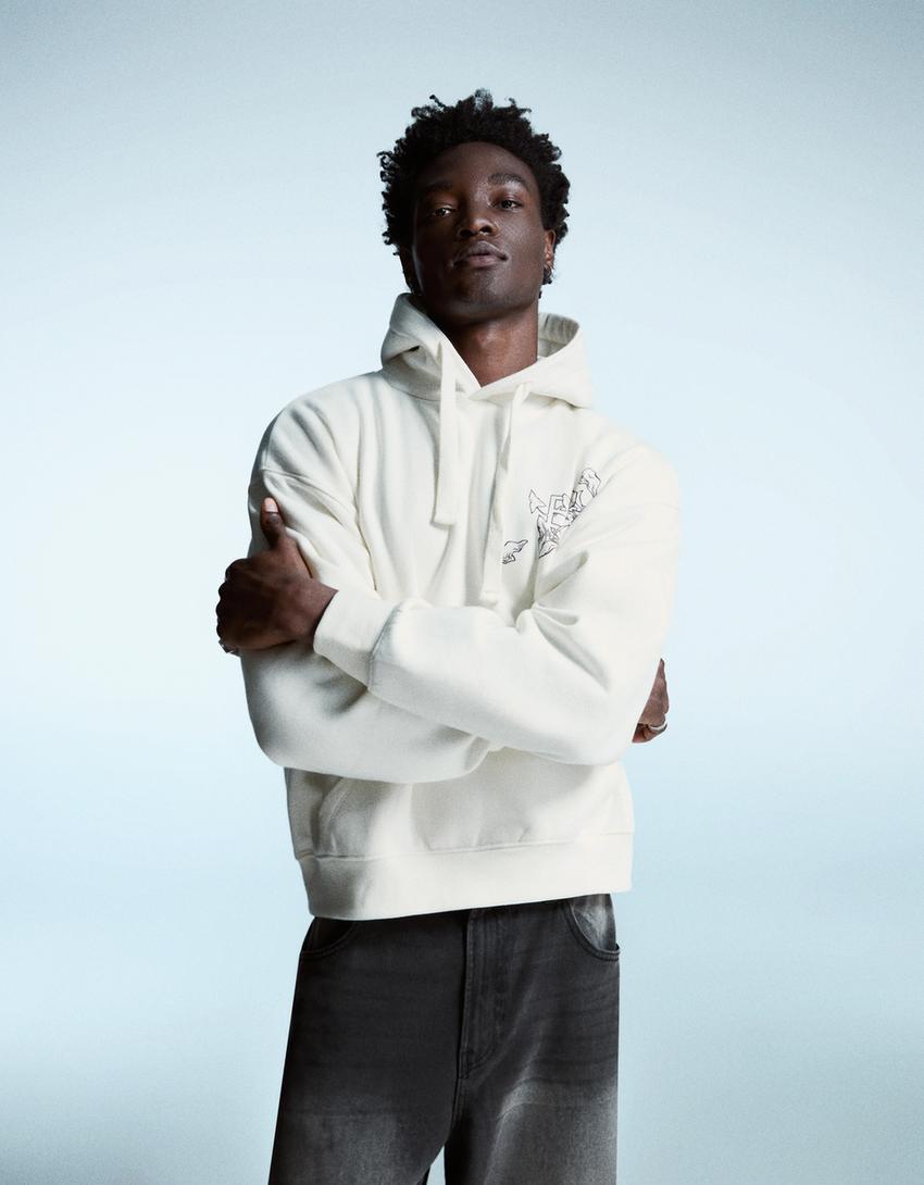 Dessuadora caputxa estampat-Blanc trencat