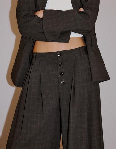 Balloon trousers with pleats and buttons — Brown 4