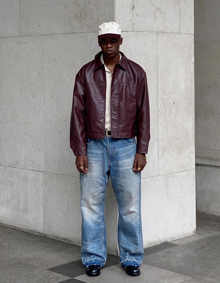 Leereffect boxy fit jas-Bordeaux