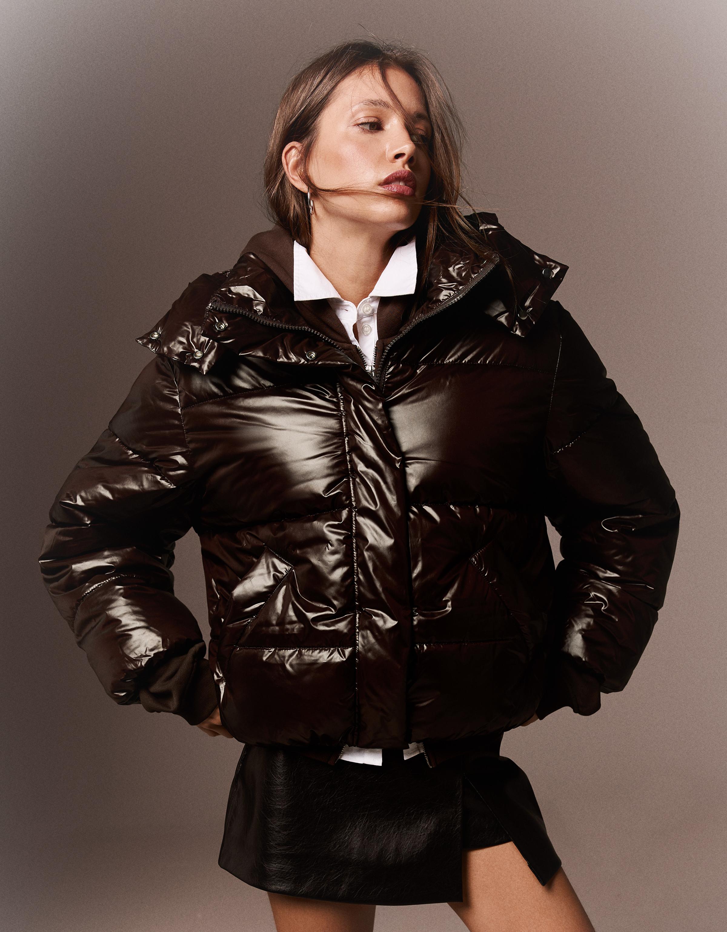 Oversize hooded puffer jacket — Brown