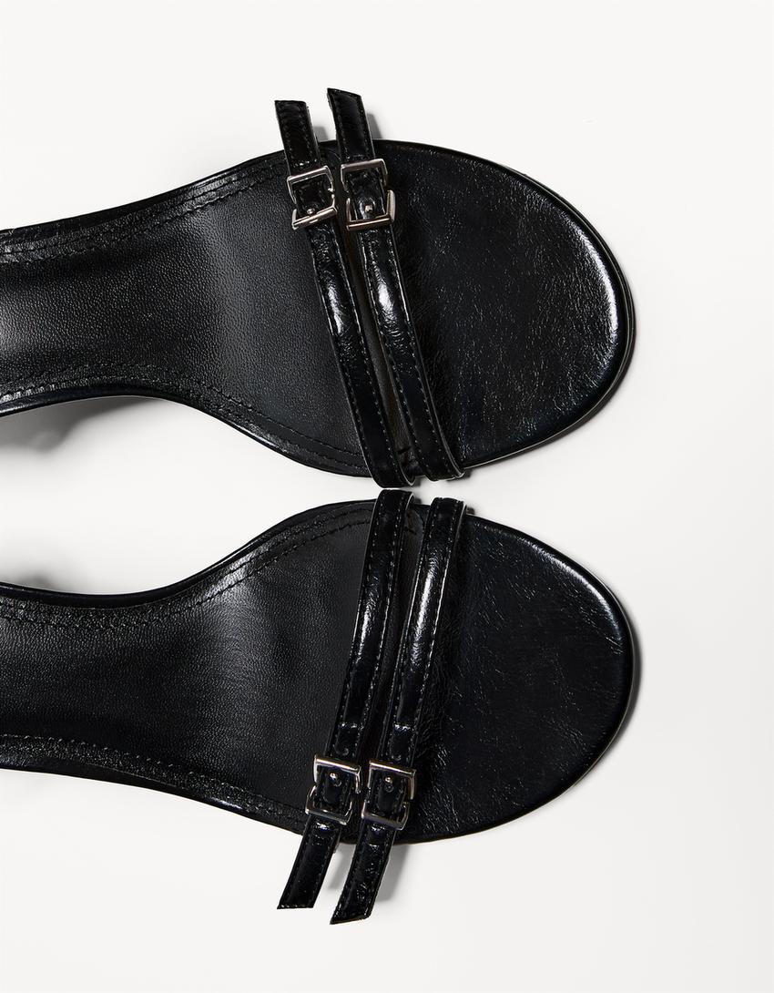 Sandale talon bride cheville-Noir