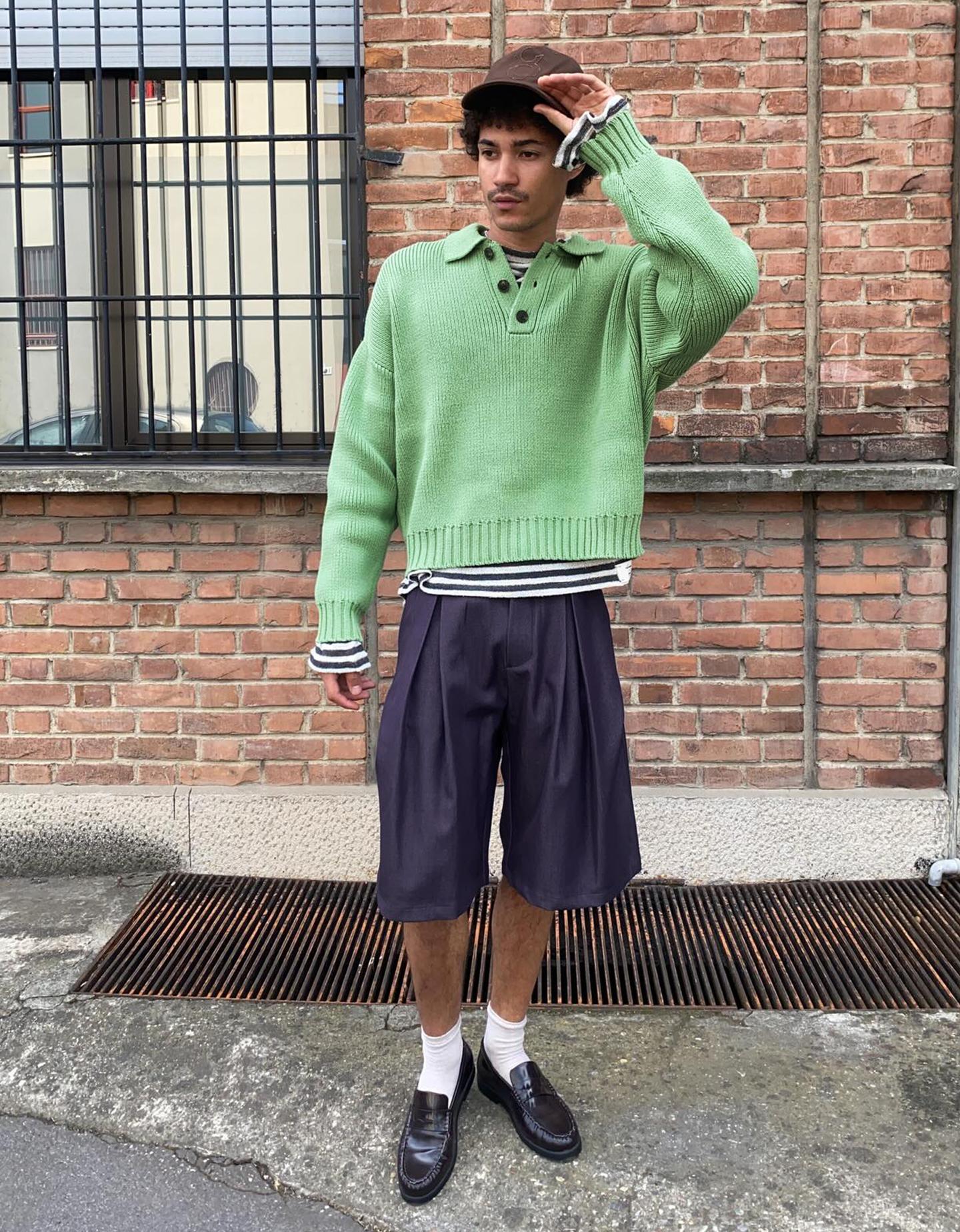 Bershka Jersey Boxy Cuello Polo Hombre Verde