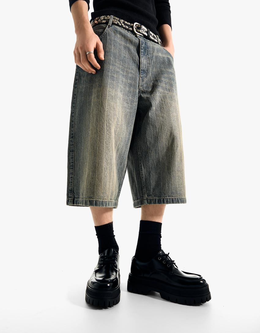 Bermuda en denim super baggy fit-Bleu lavé