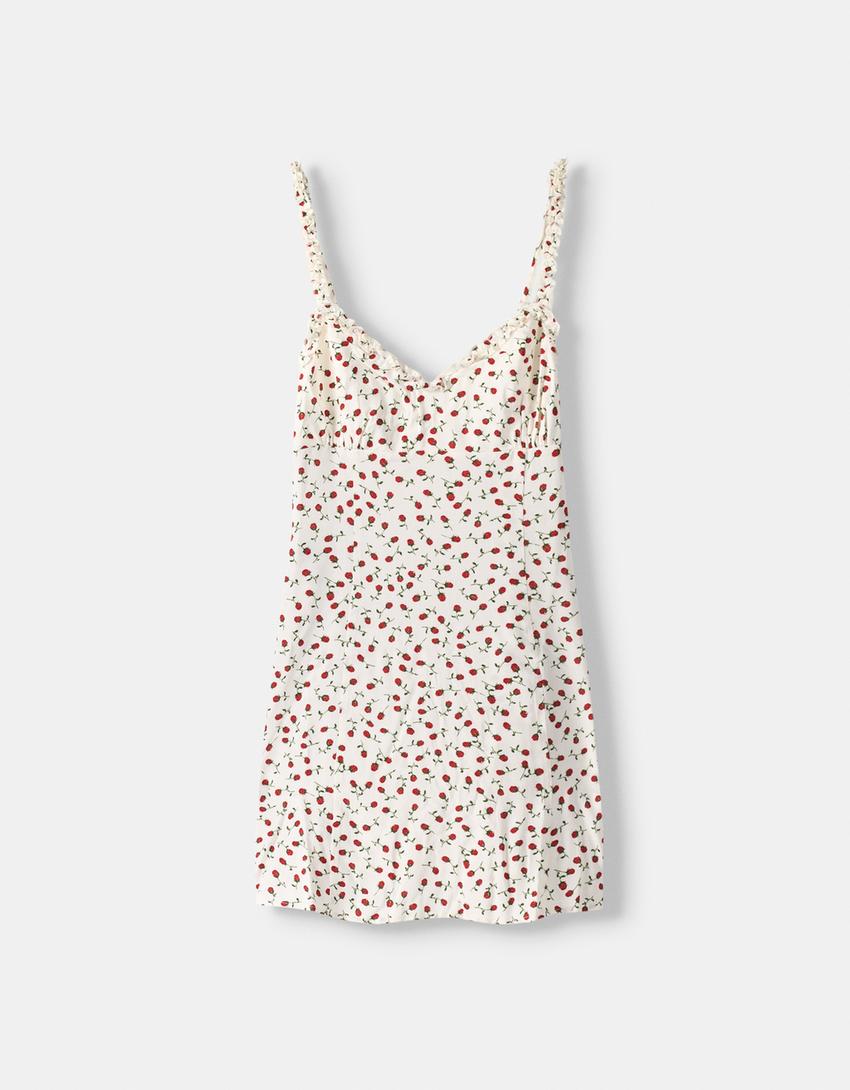 Printed flounce mini dress-Yellow-5