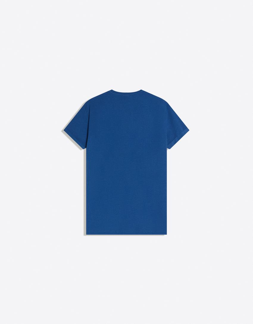 T-Shirt mit umgeschlagenen Ärmeln-Blau