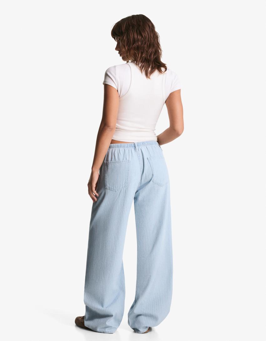 Jeans wide leg cordon-Bleu lavé