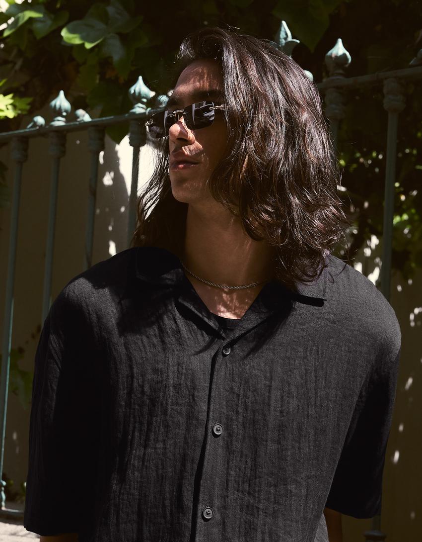Chemise manches courtes rustique-Noir