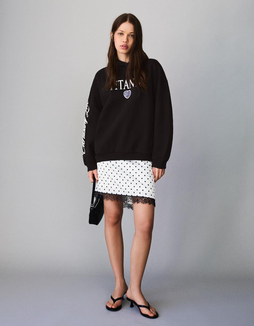 Titanic print hood sweatshirt with hood-Black