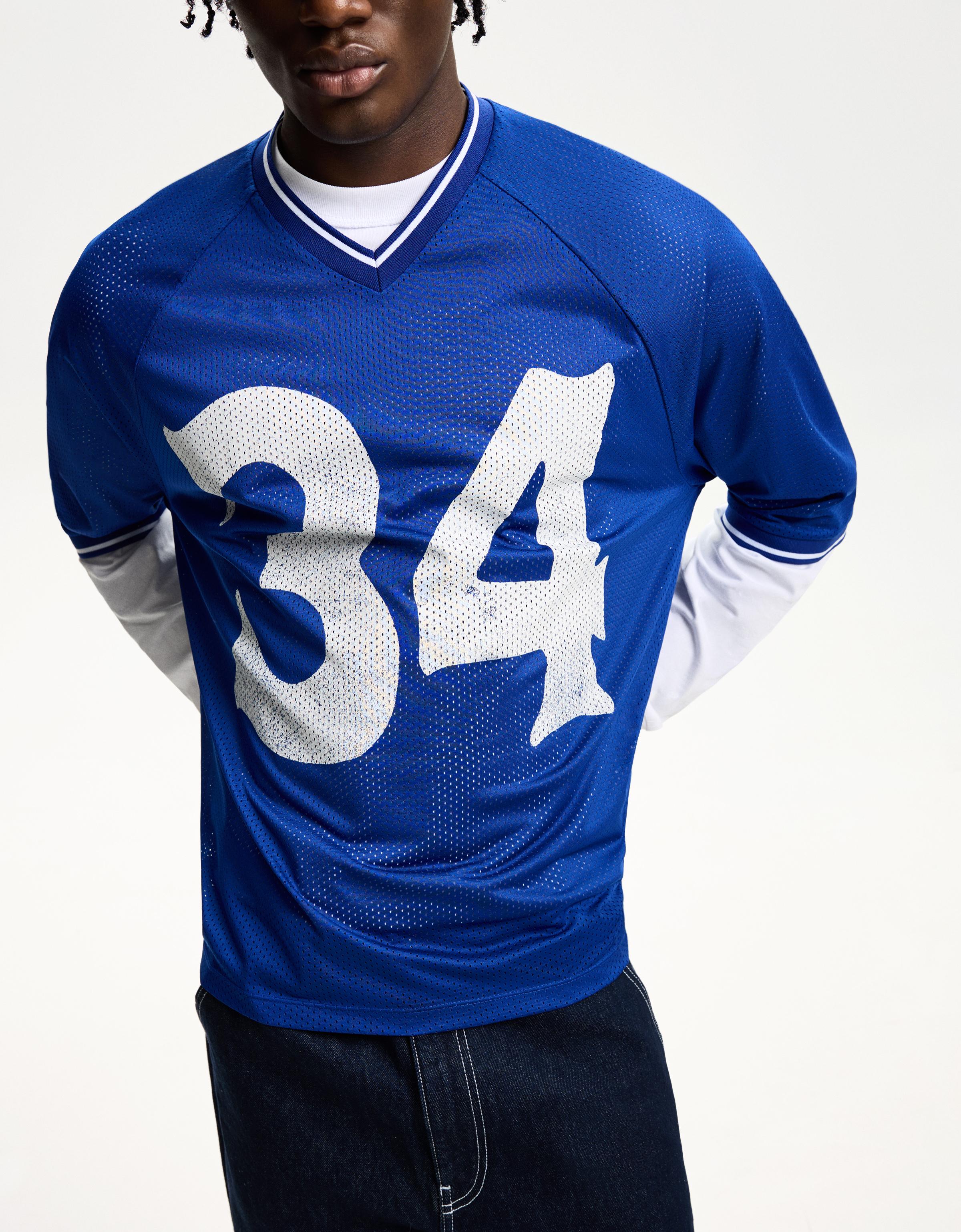 Bershka Sportliches T-Shirt Mit Kurzen Ärmeln Und Print Herren L Blau