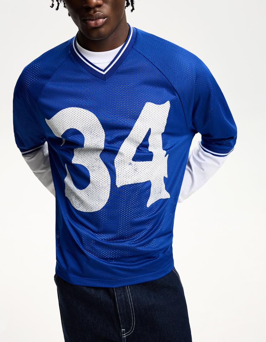 Camiseta manga corta mesh sport print-Azul-2