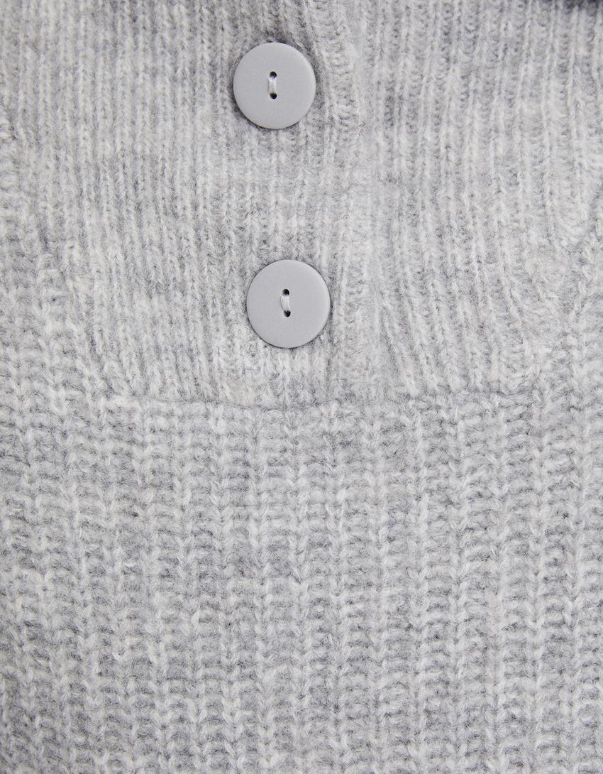 Polo collar sweater with buttons-Grey